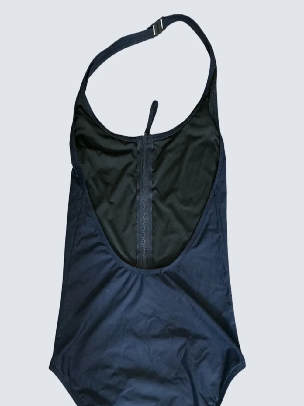 J Crew Zip Front Halter One Piece Tank Maillot Swimsuit Navy Blue SZ 6